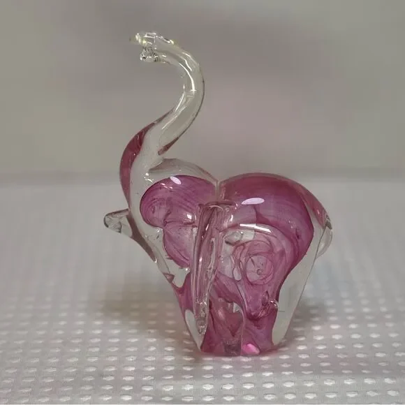 Blown Glass Pink Elephant Art Glass Suspended Controlled Bubbles Paperweight - Picture 2 of 7